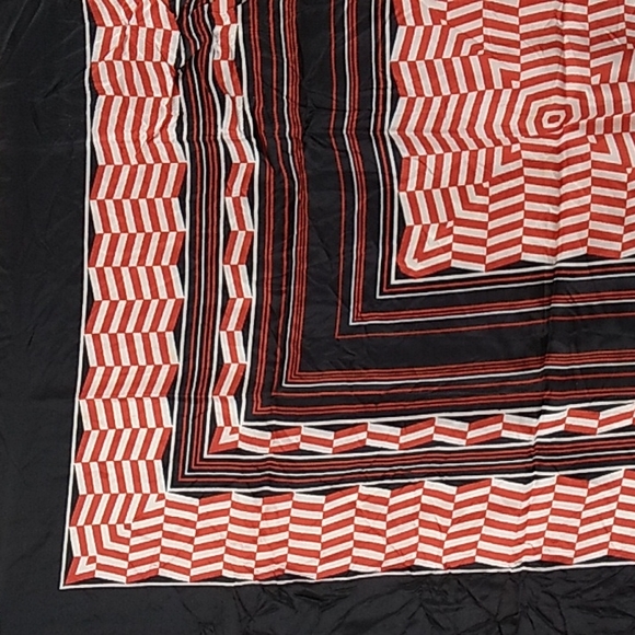 Francois Boucher Paris Black, Red & White 100% Acetate Hand Printed Scarf - Picture 4 of 8